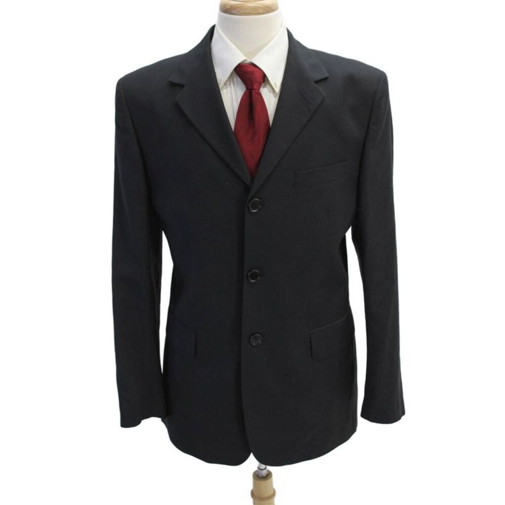 VZone Valentino Men's Long Sleeves Lined Three Button Basic Jacket Black Size 50